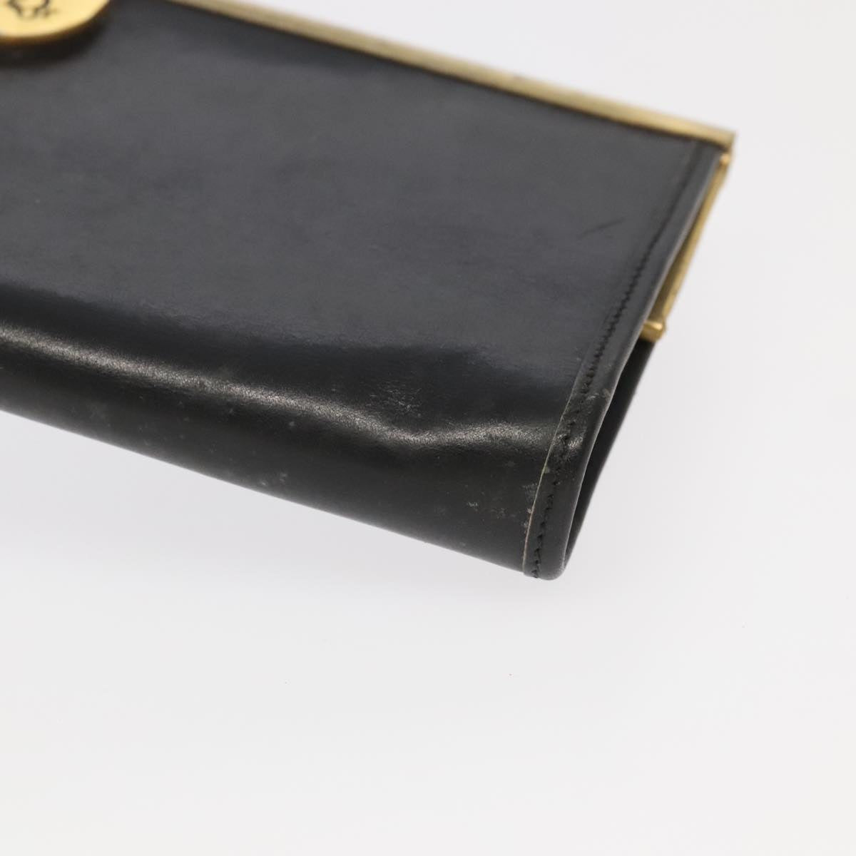 Christian Dior Clutch Bag Leather Black Gold Auth 98851