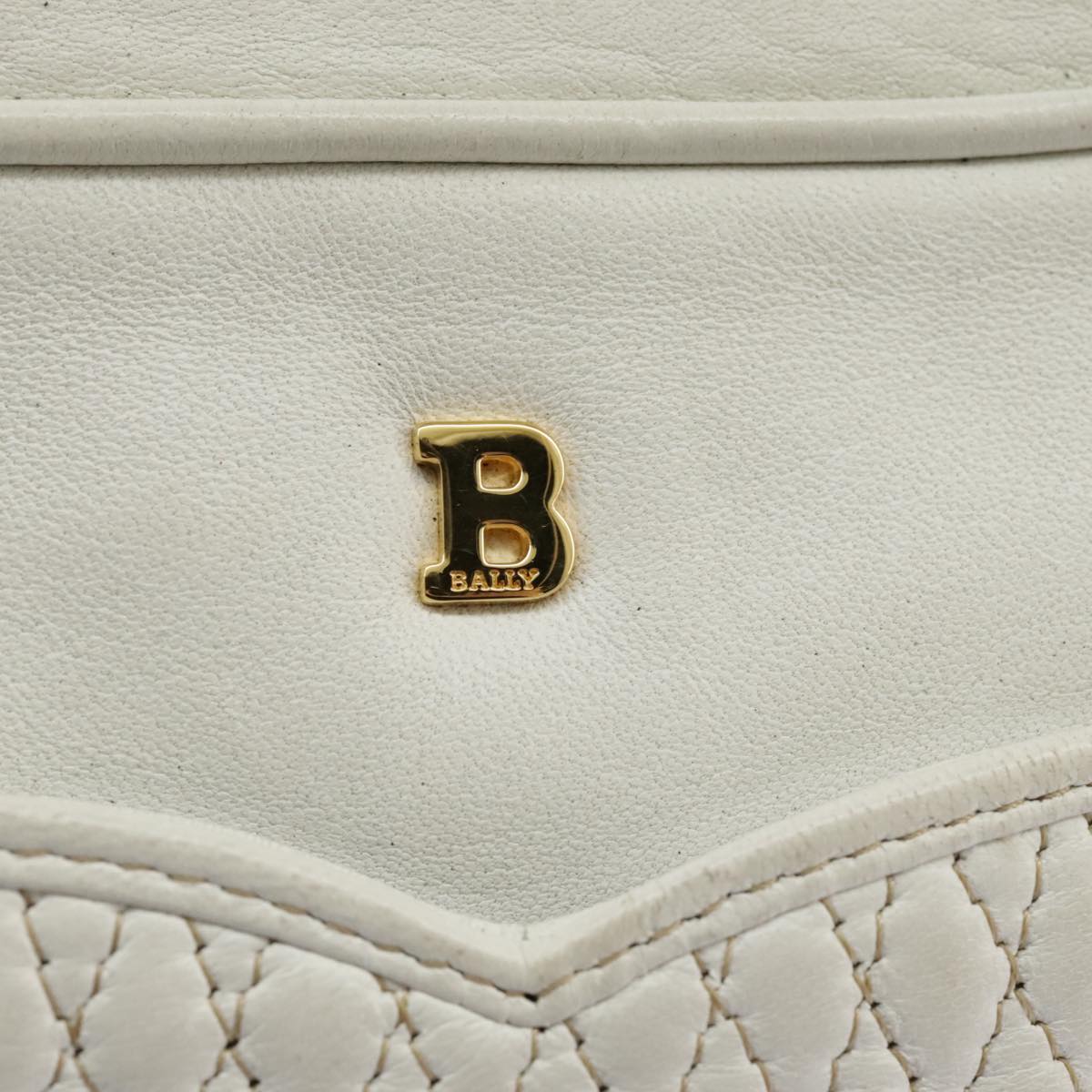 BALLY Shoulder Bag Leather White Gold Auth 98855