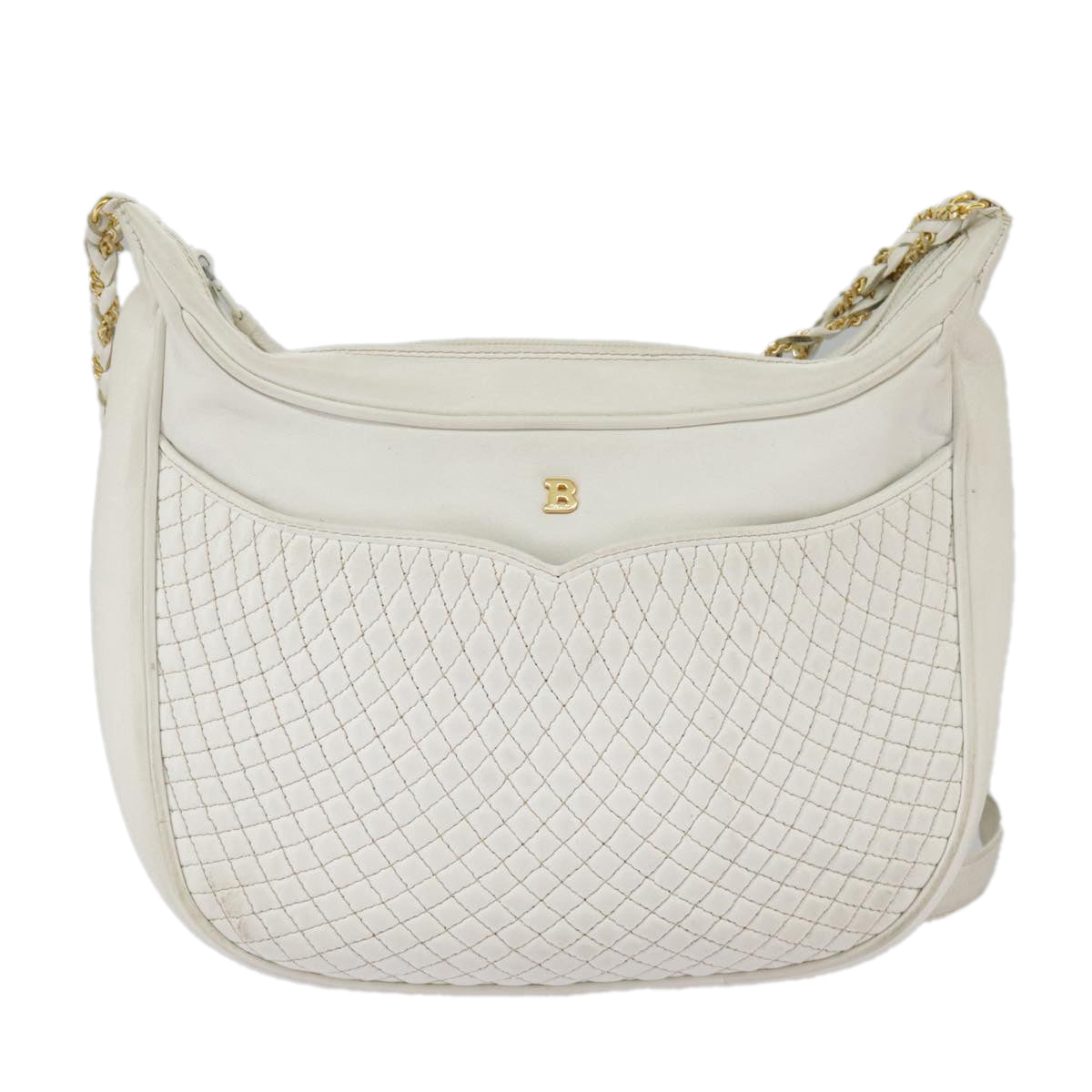 BALLY Shoulder Bag Leather White Gold Auth 98855 - 0