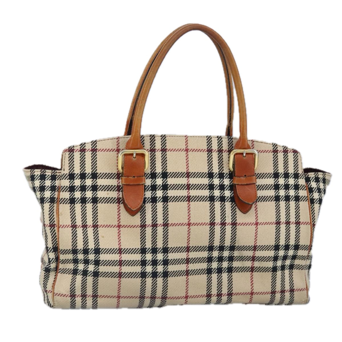 BURBERRY Nova Check Tote Bag Canvas Beige Gold Auth 98863