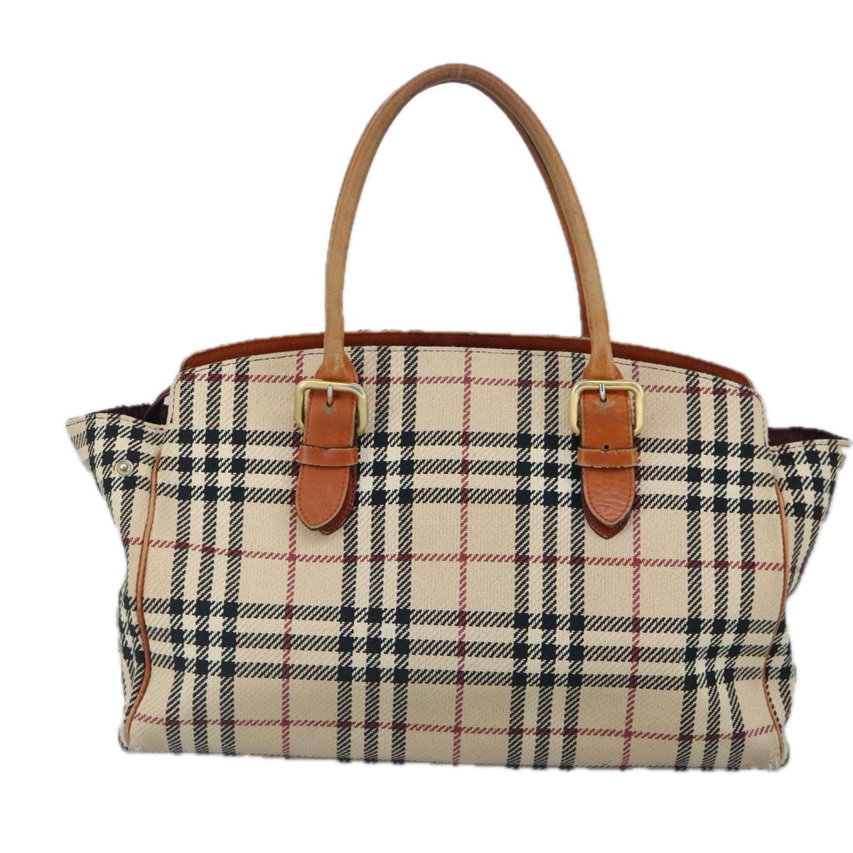 BURBERRY Nova Check Tote Bag Canvas Beige Gold Auth 98863