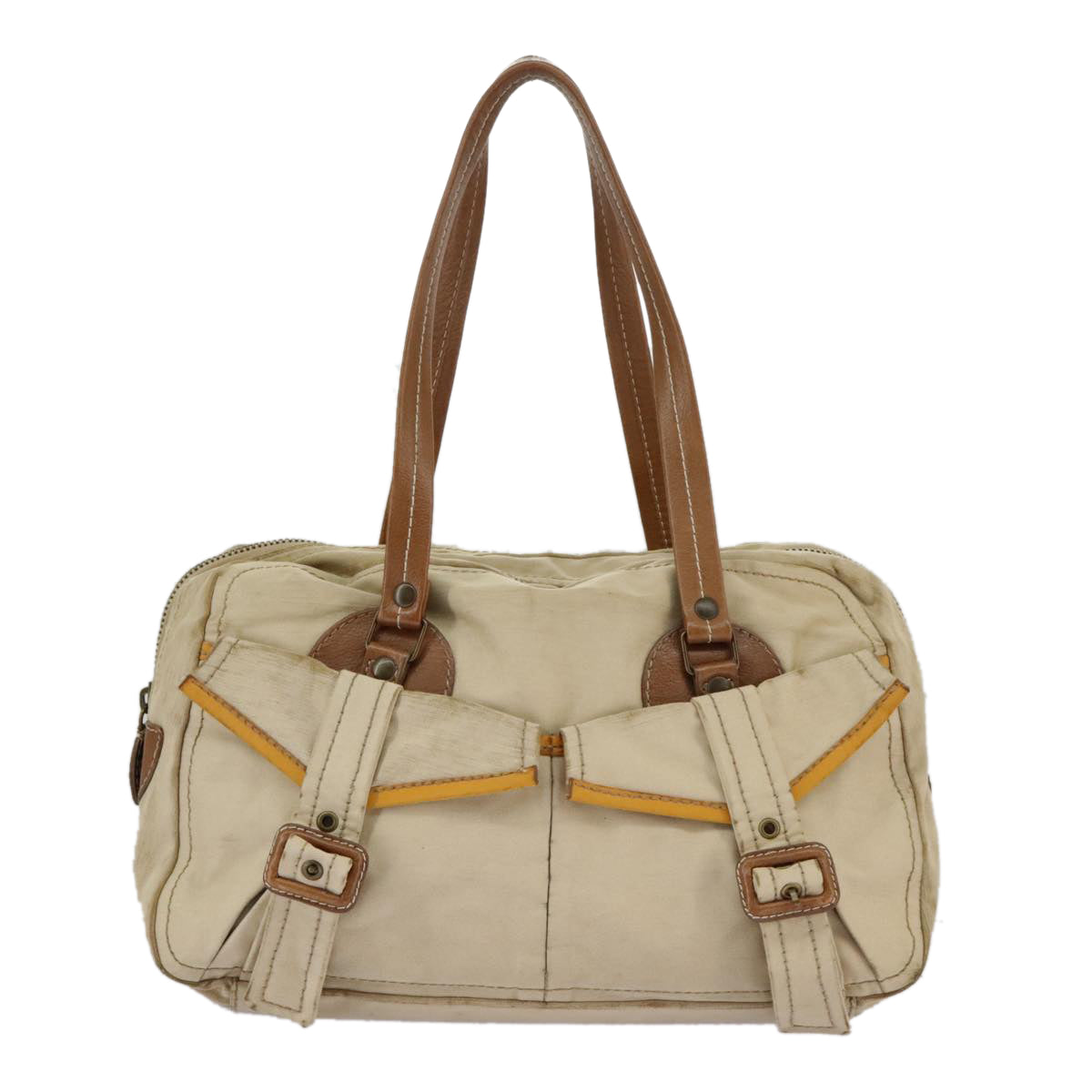 Miu Miu Shoulder Bag Nylon Beige Auth 98865