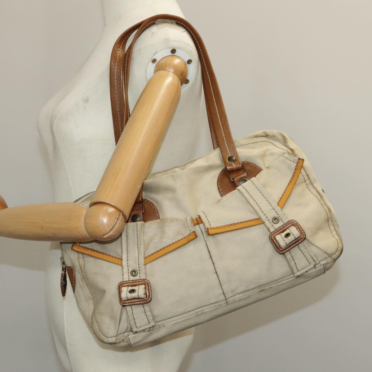 Miu Miu Shoulder Bag Nylon Beige Auth 98865