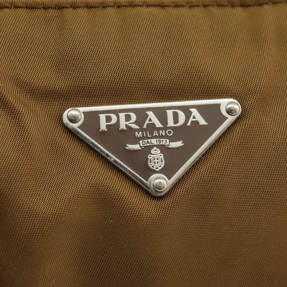 PRADA Hand Bag Nylon Brown Silver Auth 98866