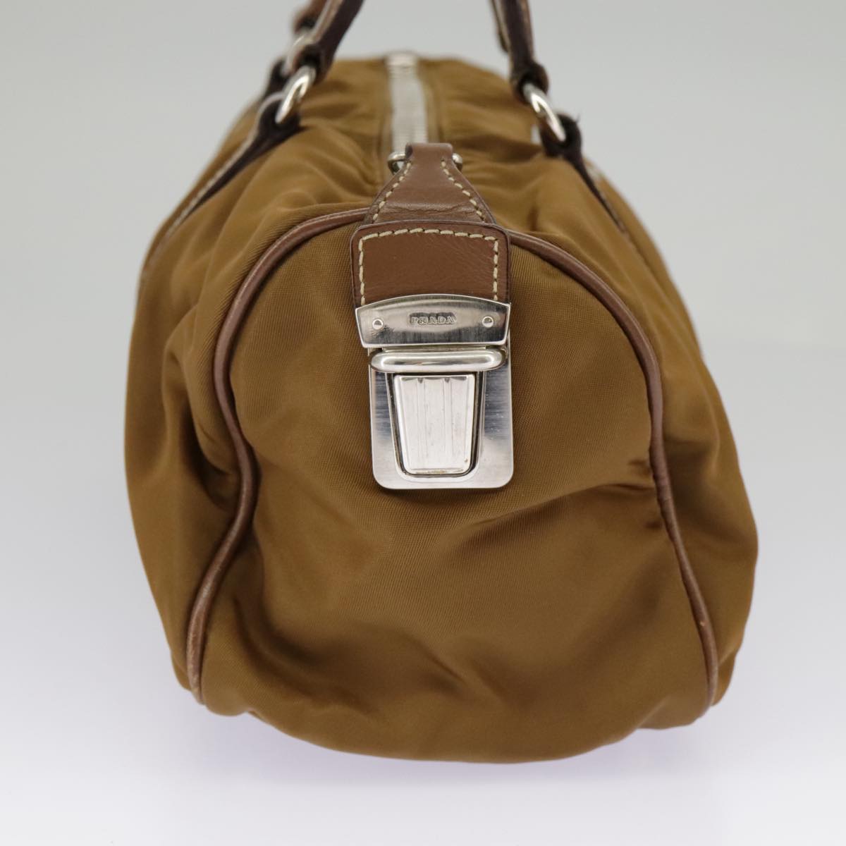 PRADA Hand Bag Nylon Brown Silver Auth 98866