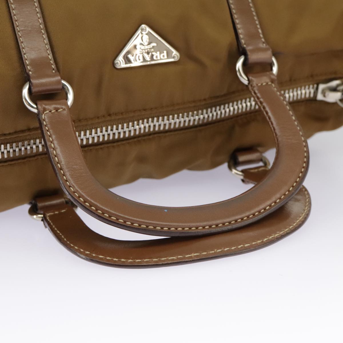 PRADA Hand Bag Nylon Brown Silver Auth 98866