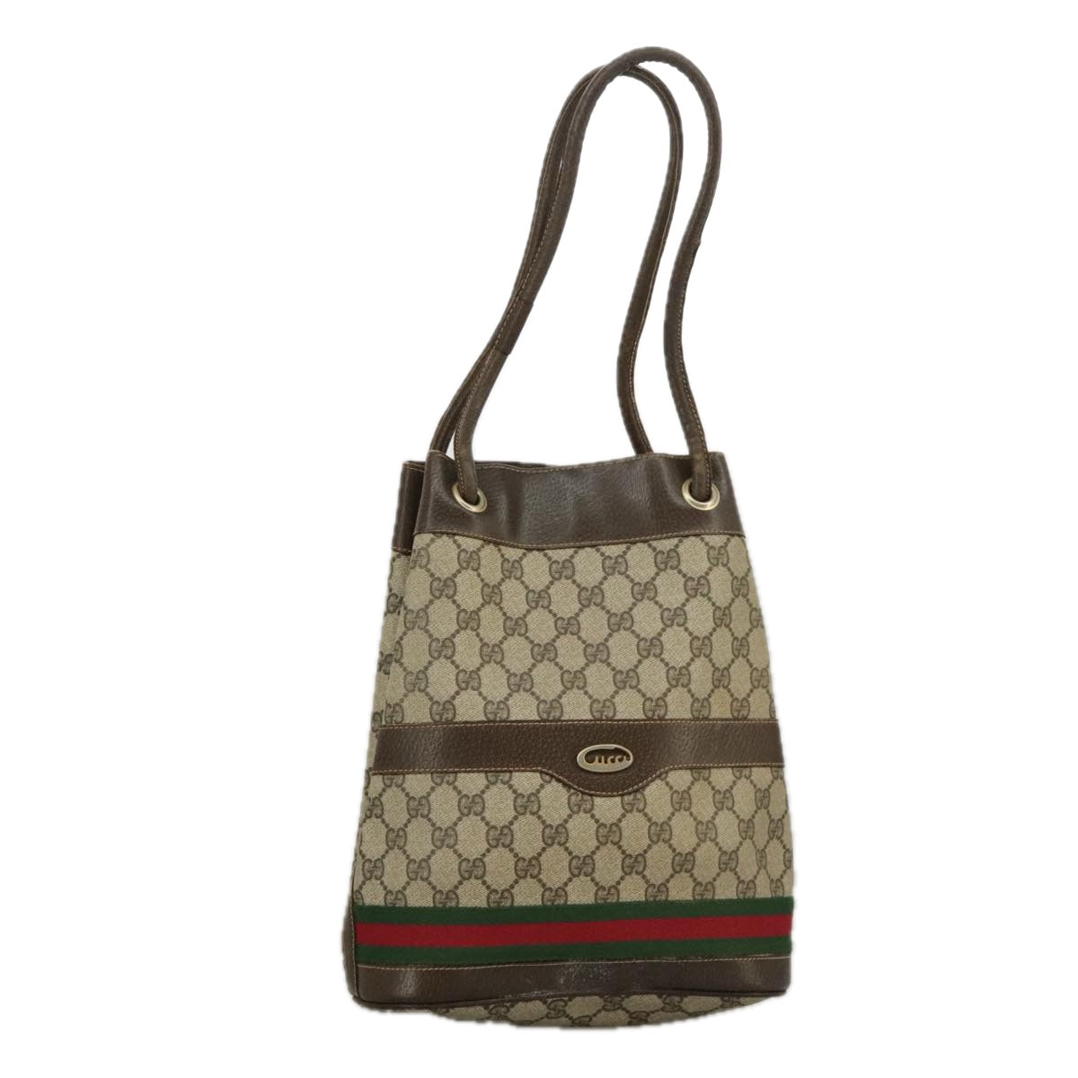 GUCCI GG Supreme Web Sherry Line Hand Bag PVC Beige Green Red Auth 98868