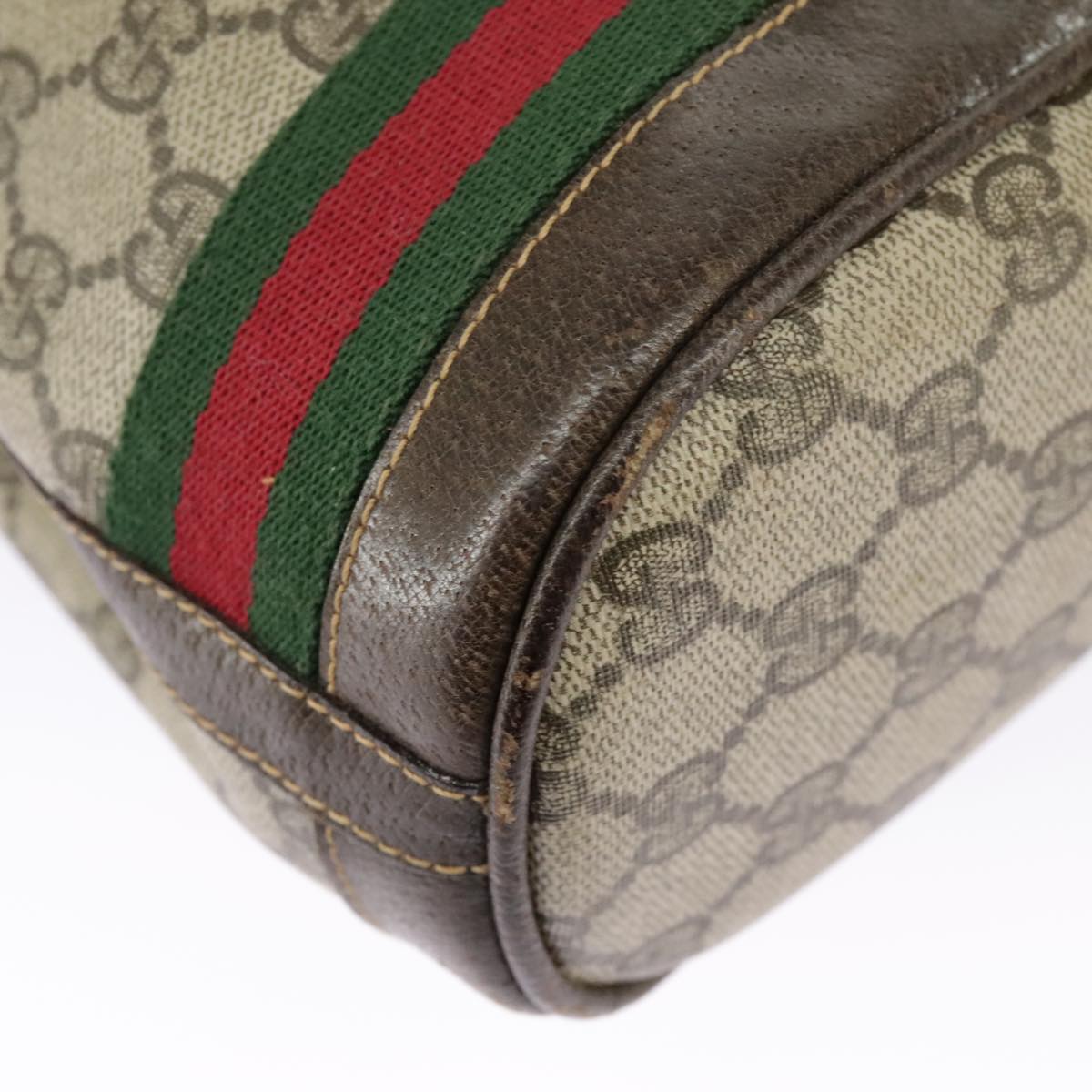 GUCCI GG Supreme Web Sherry Line Hand Bag PVC Beige Green Red Auth 98868