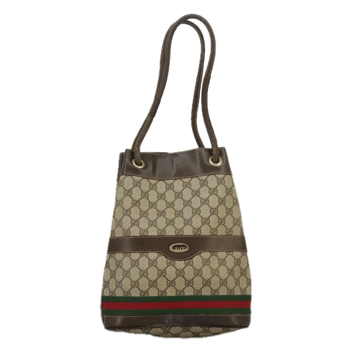 GUCCI GG Supreme Web Sherry Line Hand Bag PVC Beige Green Red Auth 98868