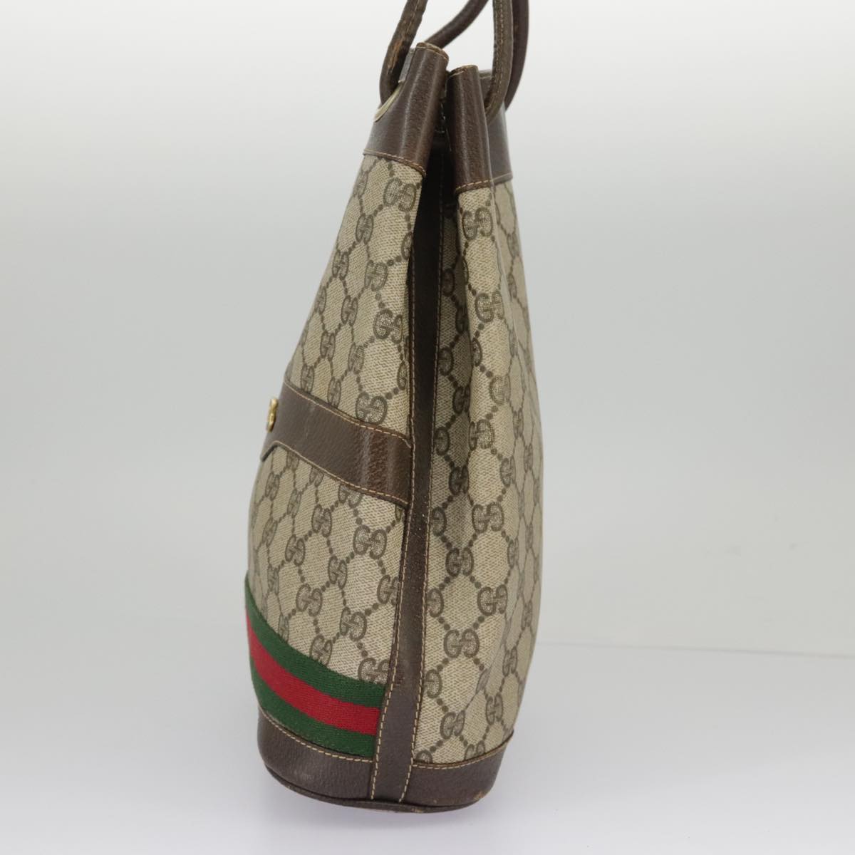 GUCCI GG Supreme Web Sherry Line Hand Bag PVC Beige Green Red Auth 98868