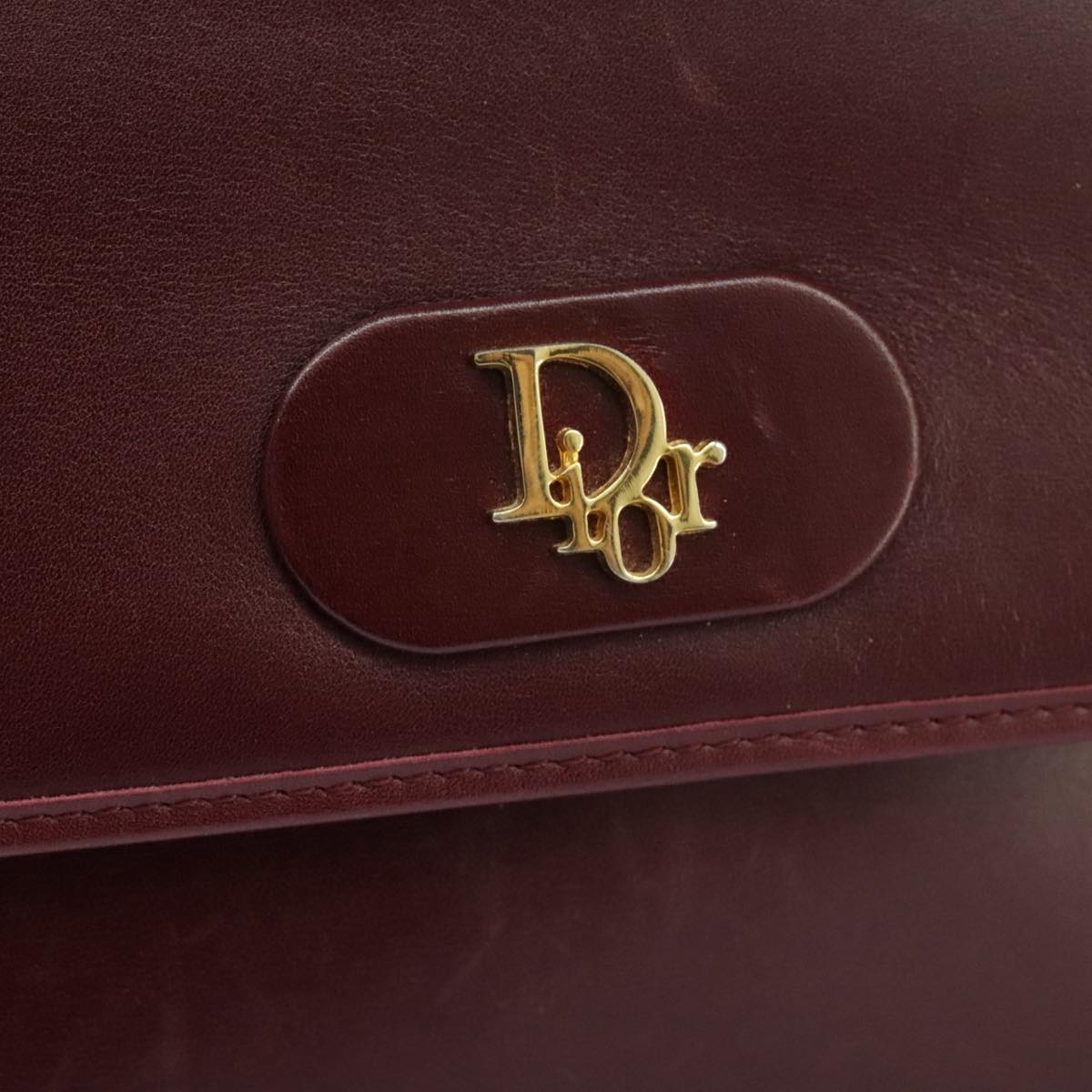 Christian Dior Shoulder Bag Leather Gold Red Auth 98869