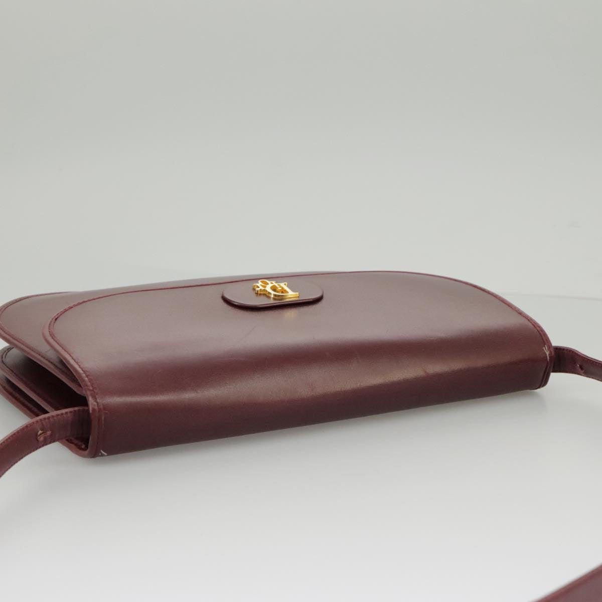 Christian Dior Shoulder Bag Leather Gold Red Auth 98869