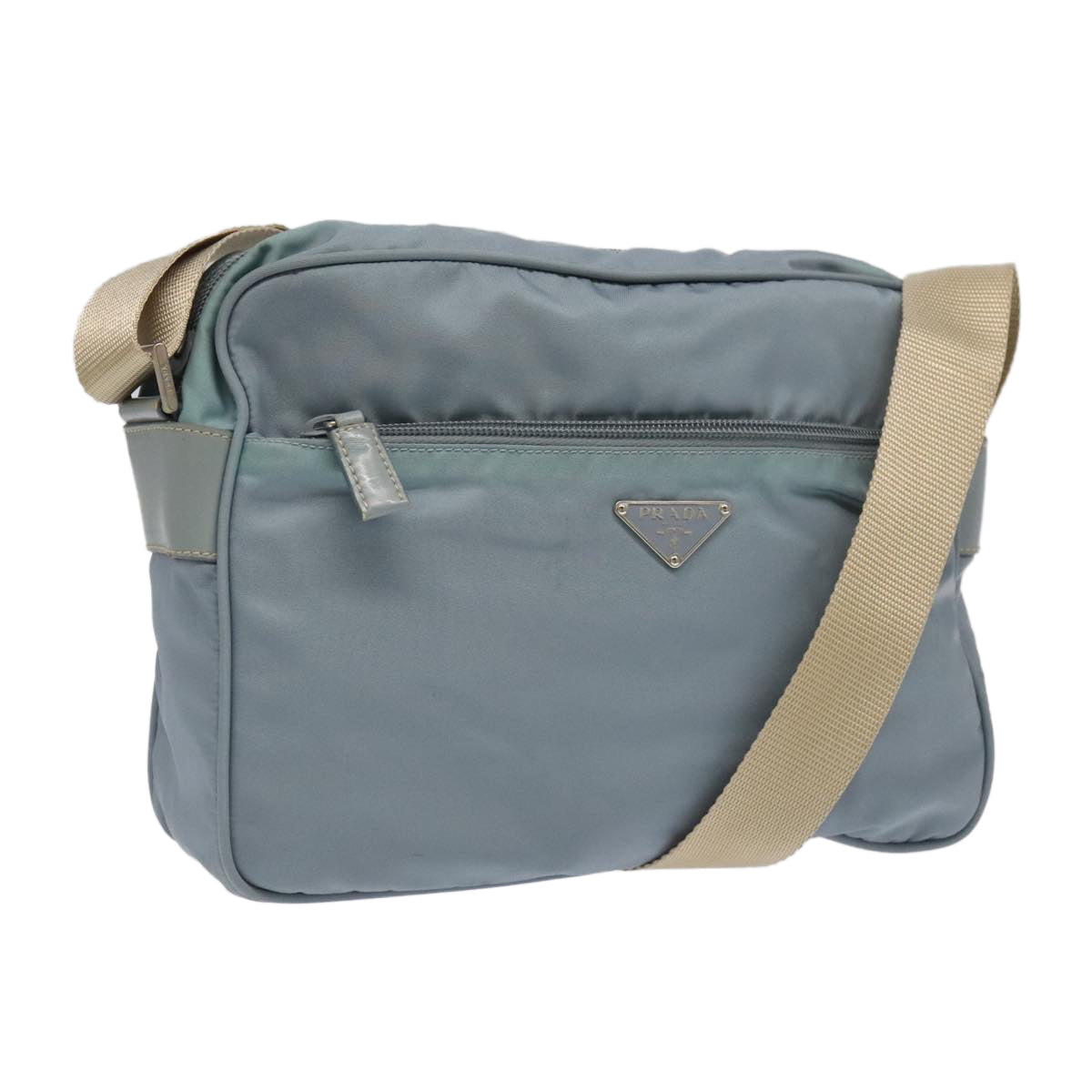 PRADA Shoulder Bag Nylon Light Blue Silver Auth 98873