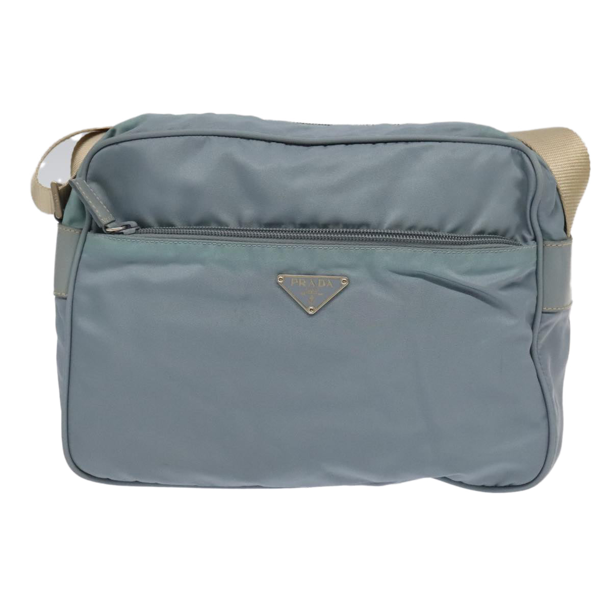 PRADA Shoulder Bag Nylon Light Blue Silver Auth 98873