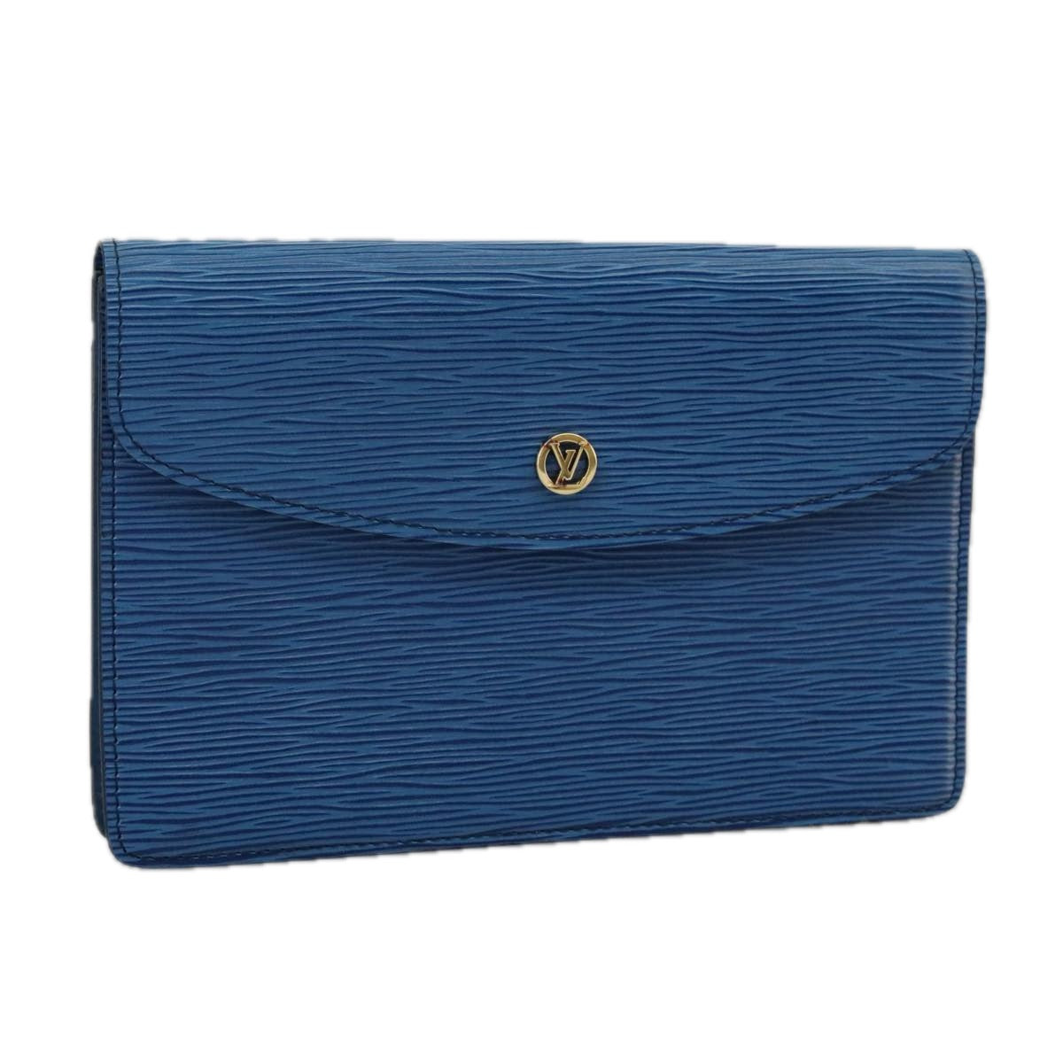 LOUIS VUITTON Epi Montaigne 23 Clutch Bag Blue M52665 LV Auth 98876