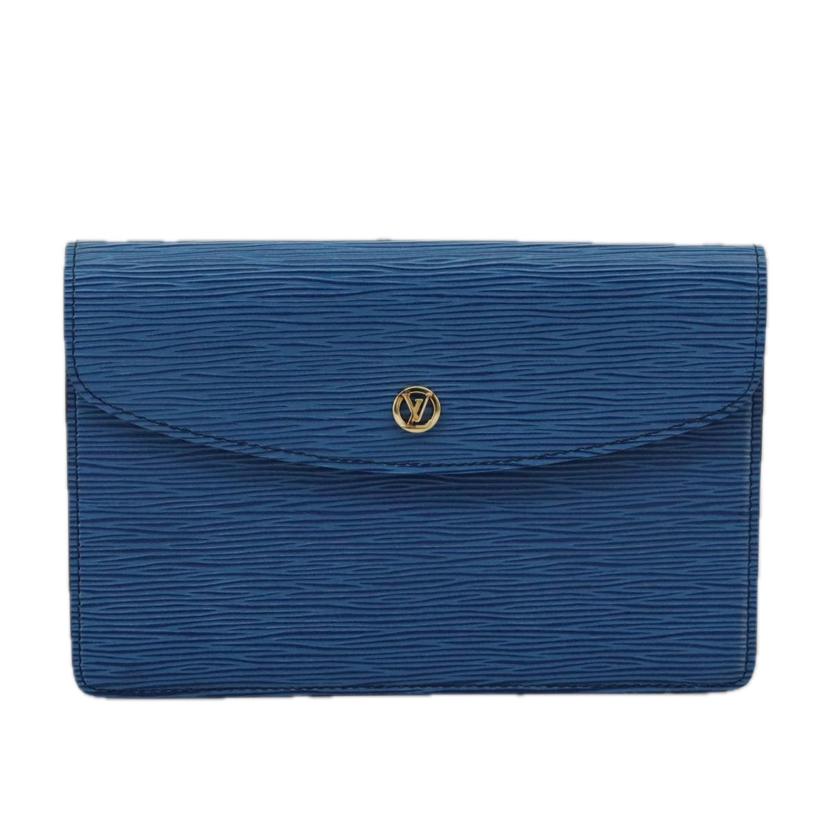 LOUIS VUITTON Epi Montaigne 23 Clutch Bag Blue M52665 LV Auth 98876