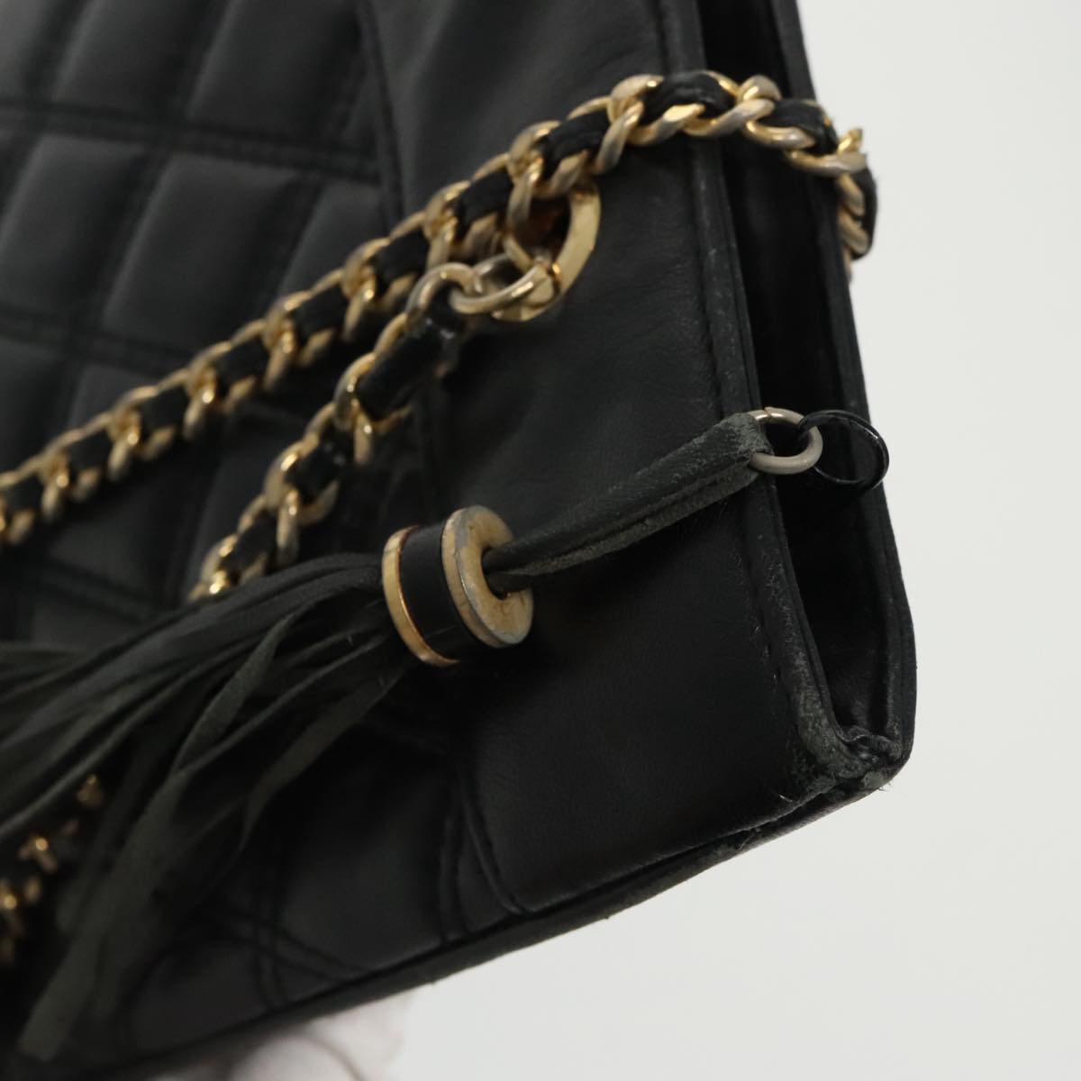 GIVENCHY Chain Shoulder Bag Leather Black Gold Auth 98879