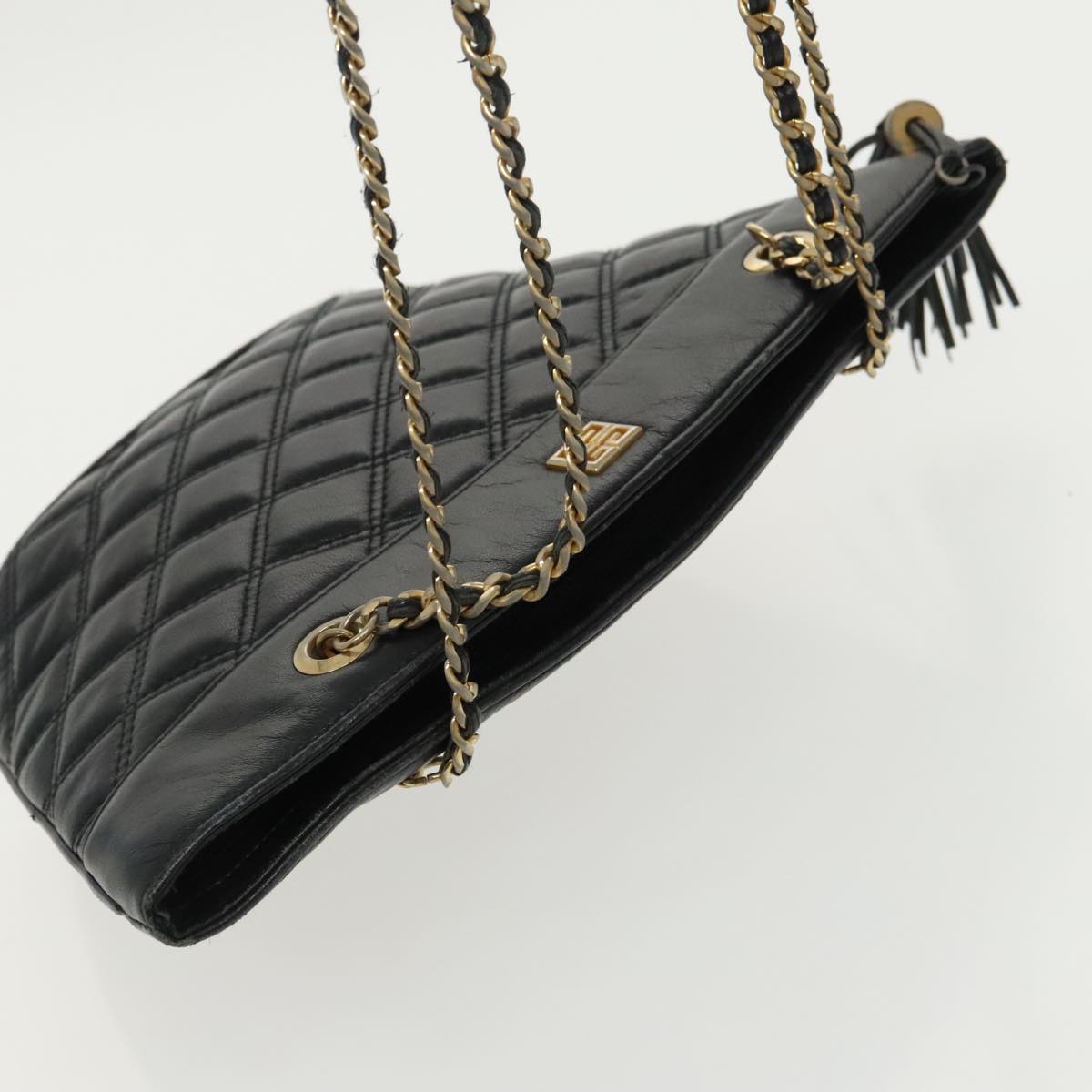 GIVENCHY Chain Shoulder Bag Leather Black Gold Auth 98879