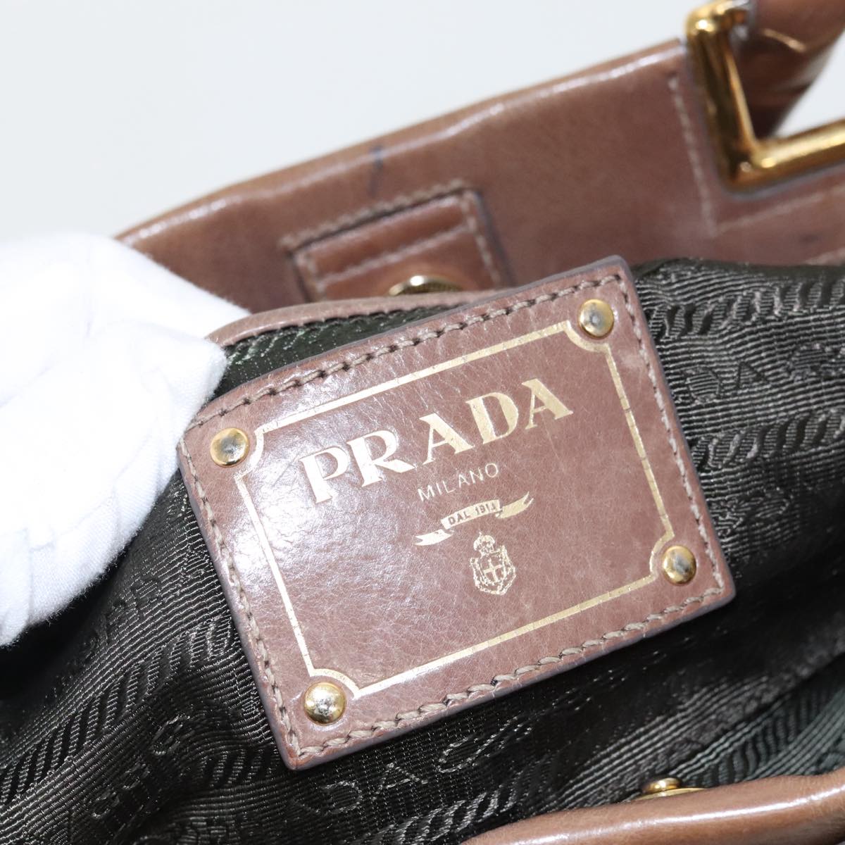 PRADA Hand Bag Leather 2way Brown Gold Auth 98880