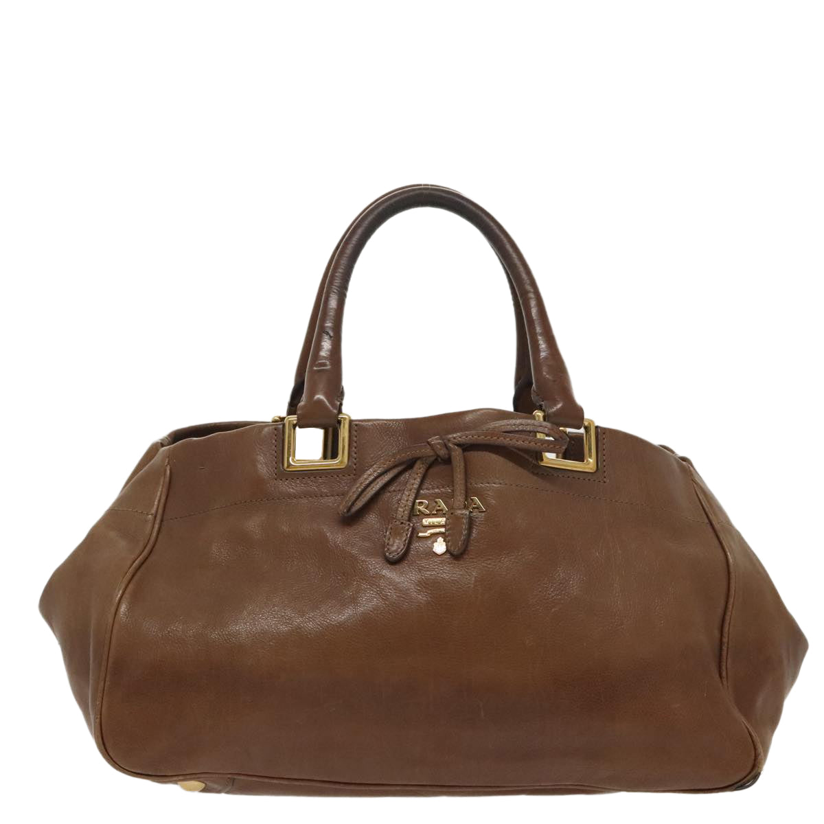 PRADA Hand Bag Leather 2way Brown Gold Auth 98880