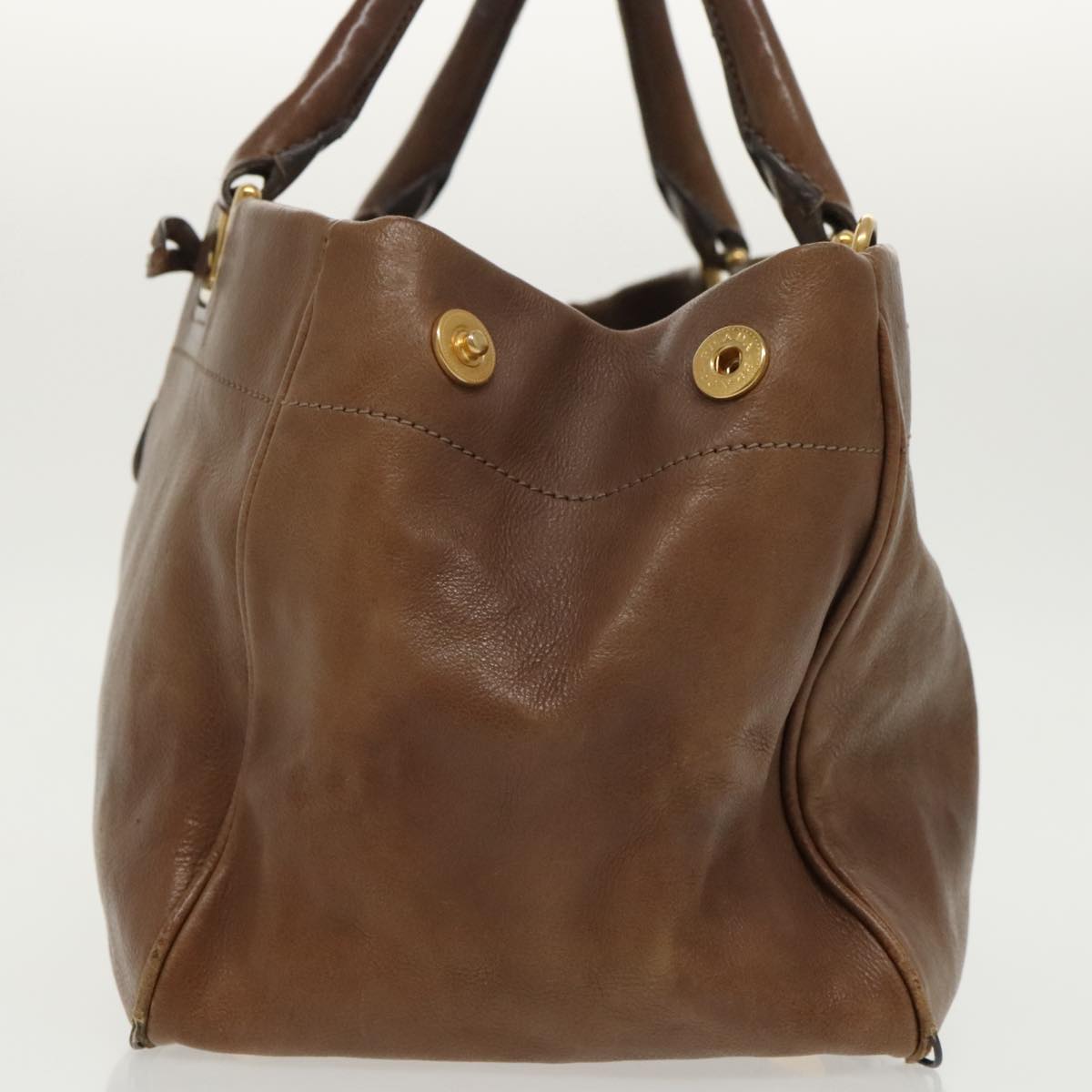 PRADA Hand Bag Leather 2way Brown Gold Auth 98880