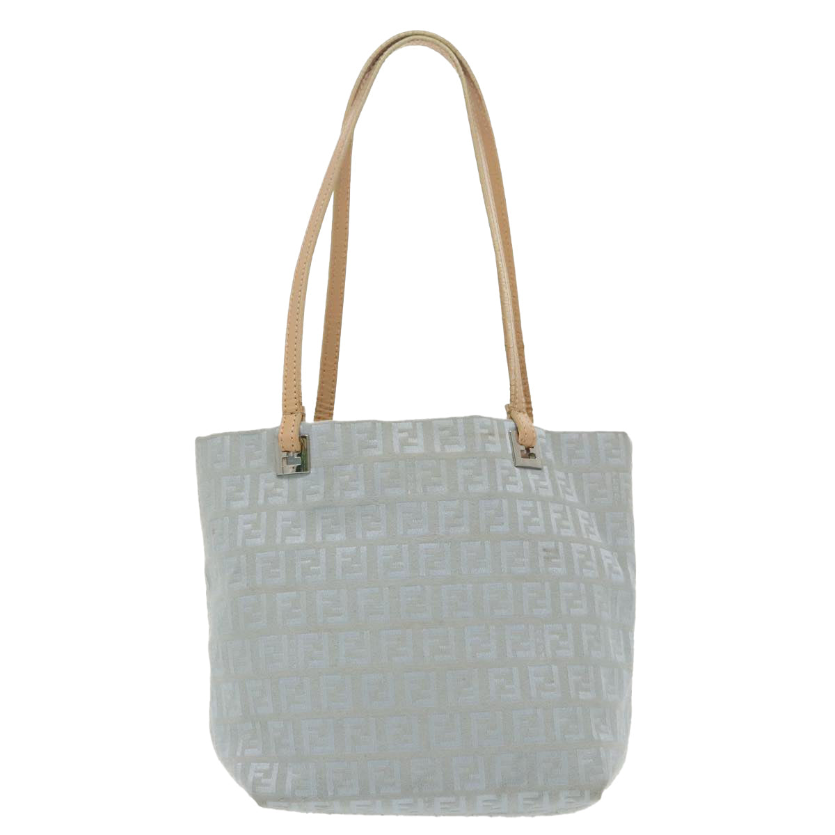 FENDI Zucchino Canvas Tote Bag Light Blue Silver Auth 98887 - 0