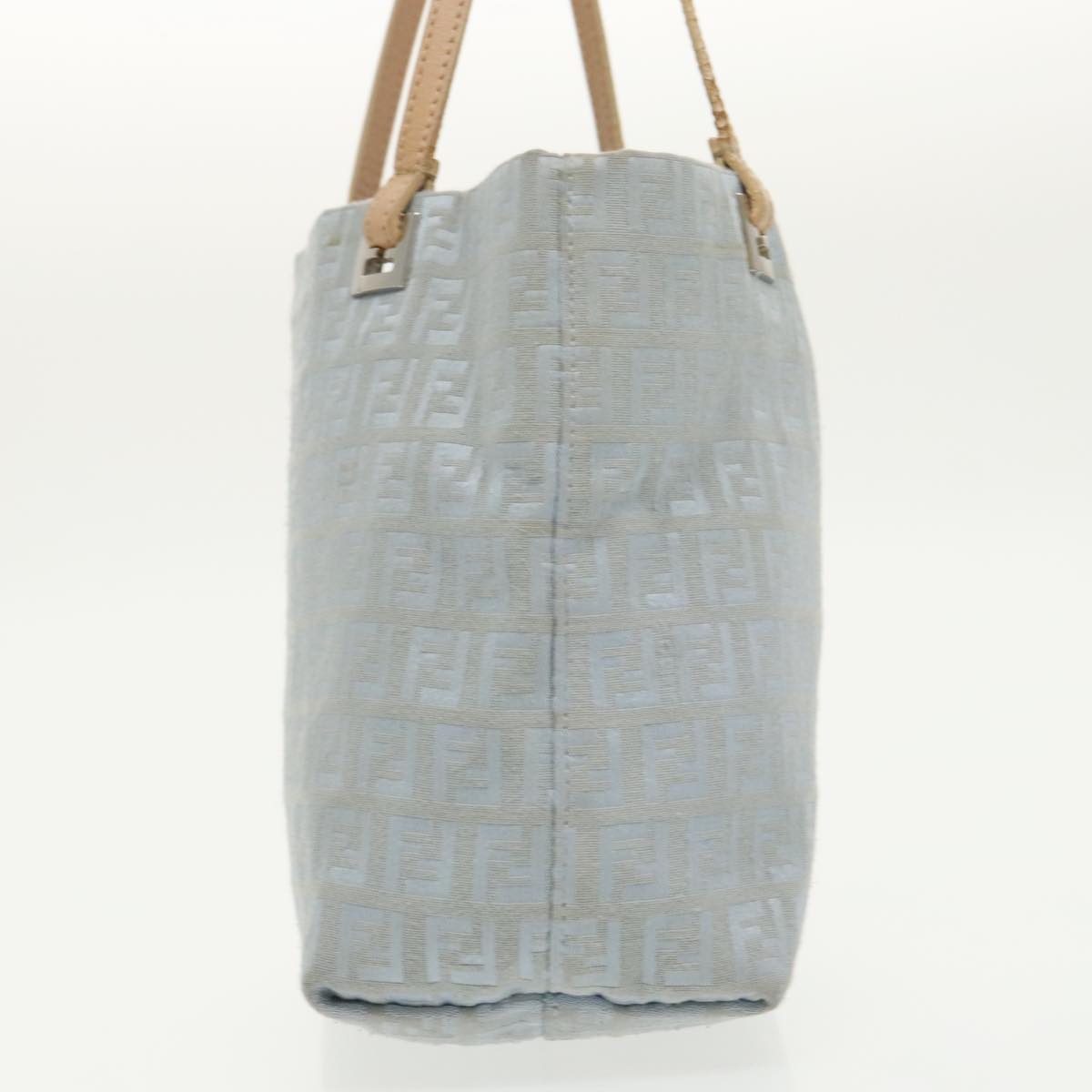 FENDI Zucchino Canvas Tote Bag Light Blue Silver Auth 98887