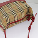 BURBERRY Nova Check Shoulder Bag Canvas Leather Beige Gold Red Auth 98900-14