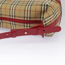 BURBERRY Nova Check Shoulder Bag Canvas Leather Beige Gold Red Auth 98900-11