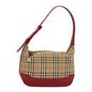 BURBERRY Nova Check Shoulder Bag Canvas Leather Beige Gold Red Auth 98900-1