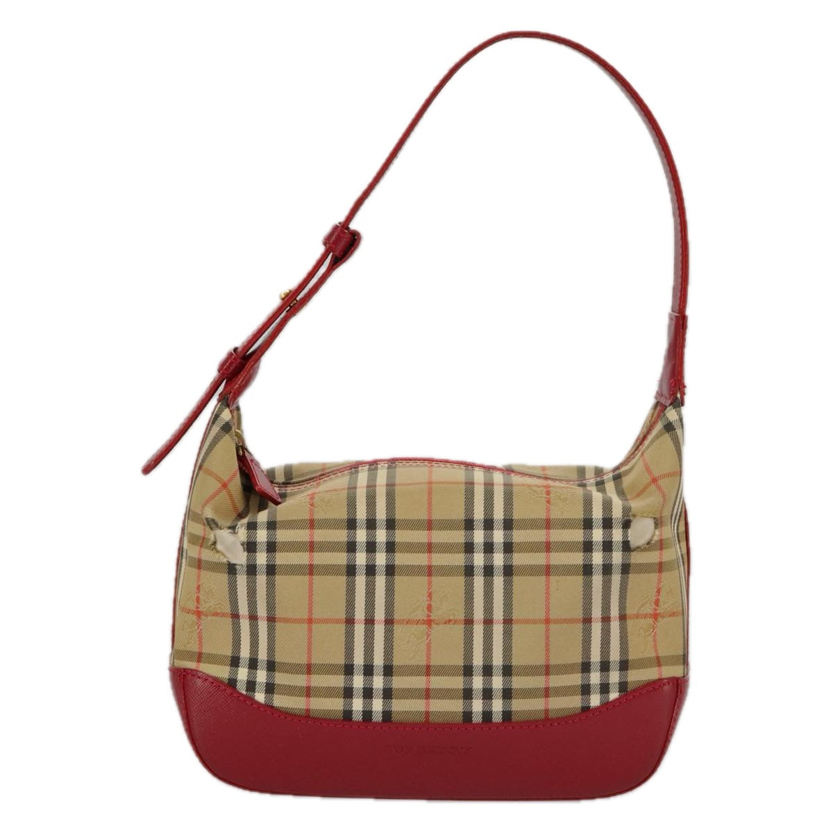 BURBERRY Nova Check Shoulder Bag Canvas Leather Beige Gold Red Auth 98900