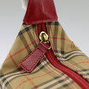 BURBERRY Nova Check Shoulder Bag Canvas Leather Beige Gold Red Auth 98900-21