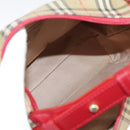 BURBERRY Nova Check Shoulder Bag Canvas Leather Beige Gold Red Auth 98900-12