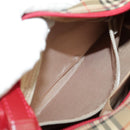 BURBERRY Nova Check Shoulder Bag Canvas Leather Beige Gold Red Auth 98900-25