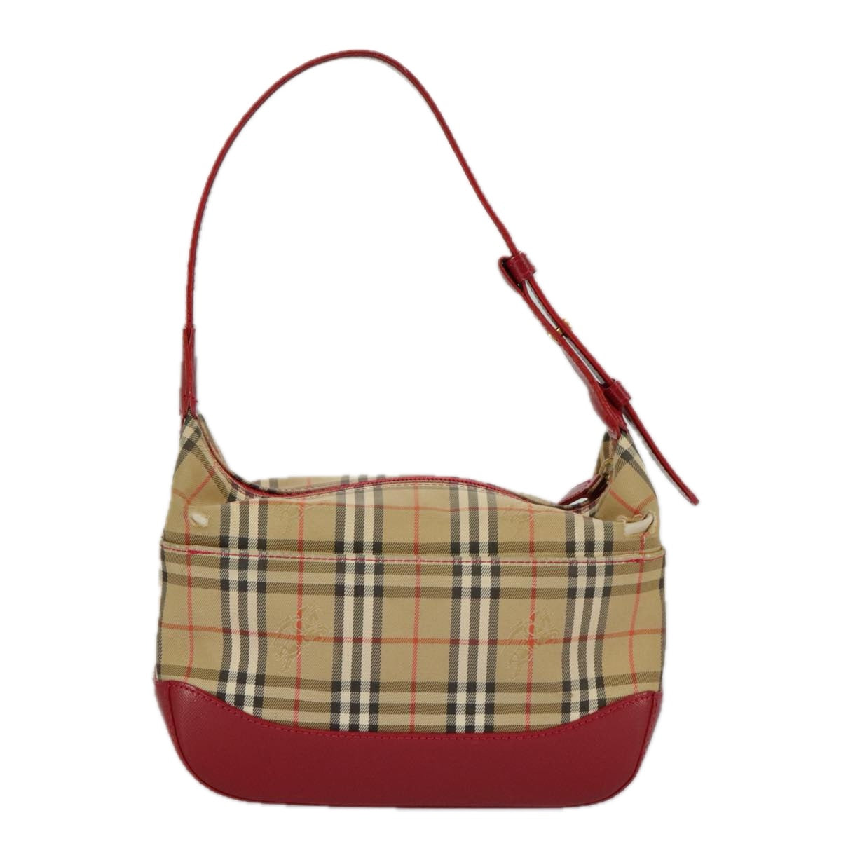 BURBERRY Nova Check Shoulder Bag Canvas Leather Beige Gold Red Auth 98900 - 0