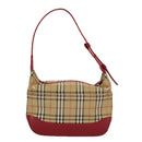 BURBERRY Nova Check Shoulder Bag Canvas Leather Beige Gold Red Auth 98900-2