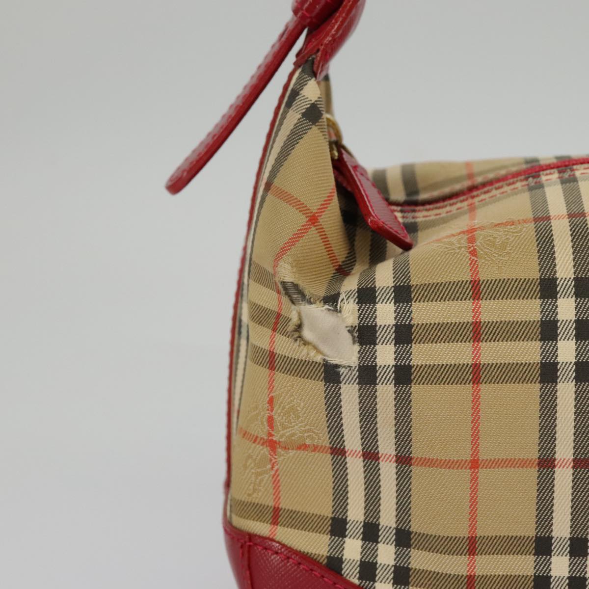 BURBERRY Nova Check Shoulder Bag Canvas Leather Beige Gold Red Auth 98900