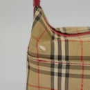 BURBERRY Nova Check Shoulder Bag Canvas Leather Beige Gold Red Auth 98900-5