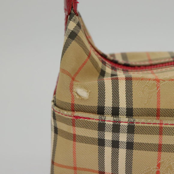 BURBERRY Nova Check Shoulder Bag Canvas Leather Beige Gold Red Auth 98900