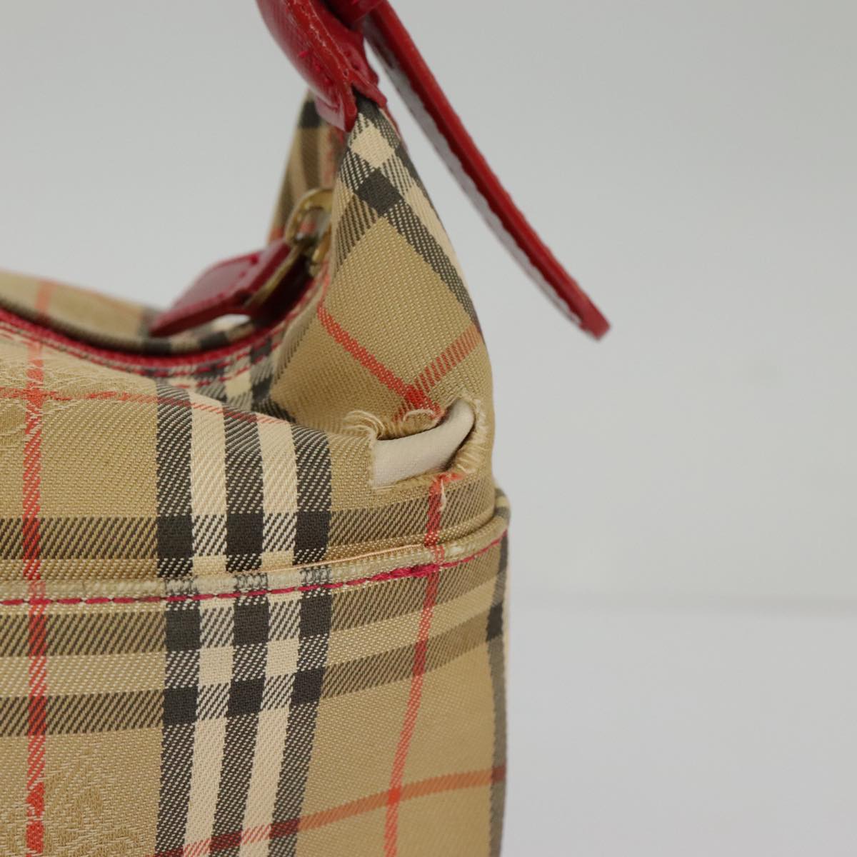 BURBERRY Nova Check Shoulder Bag Canvas Leather Beige Gold Red Auth 98900