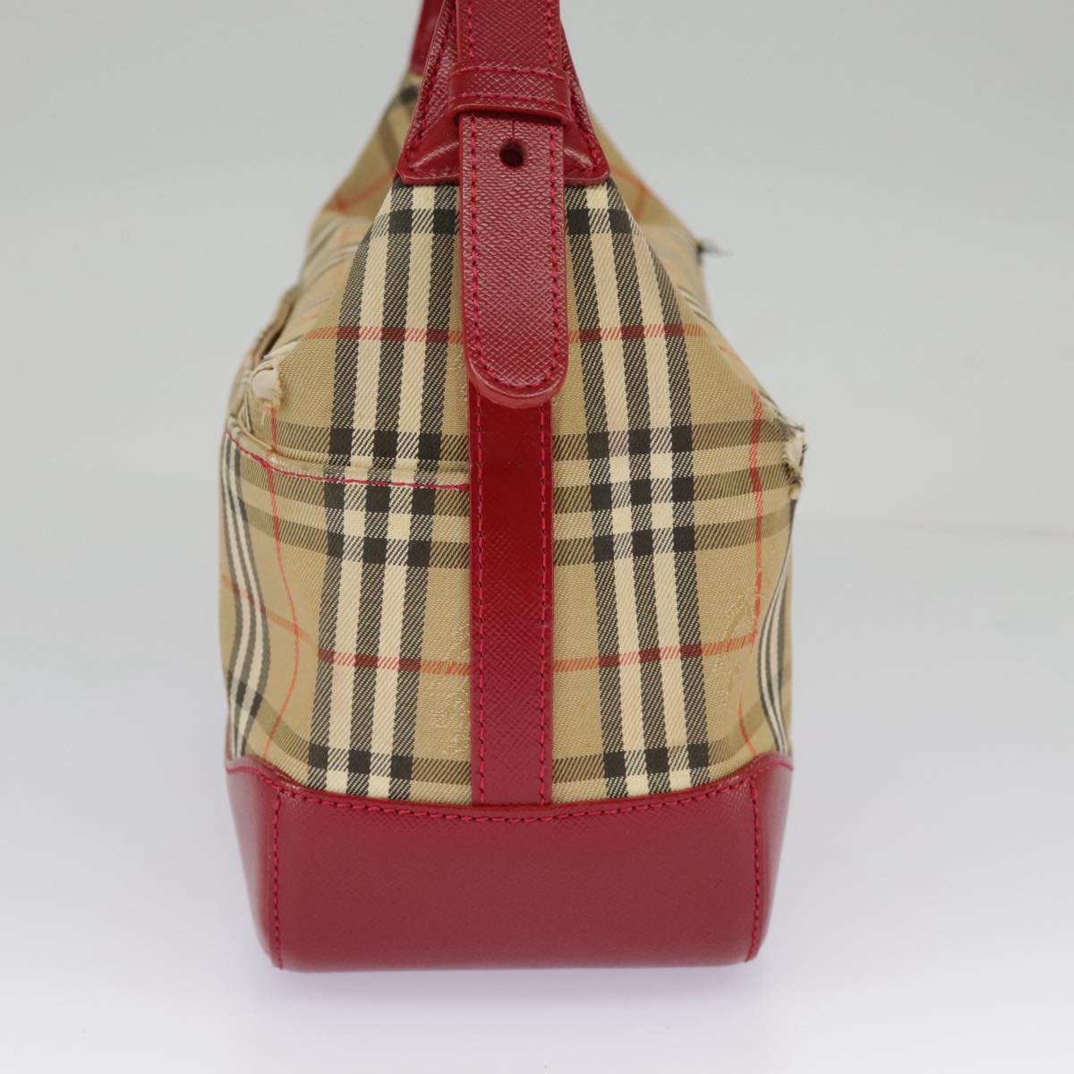 BURBERRY Nova Check Shoulder Bag Canvas Leather Beige Gold Red Auth 98900