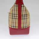 BURBERRY Nova Check Shoulder Bag Canvas Leather Beige Gold Red Auth 98900-8
