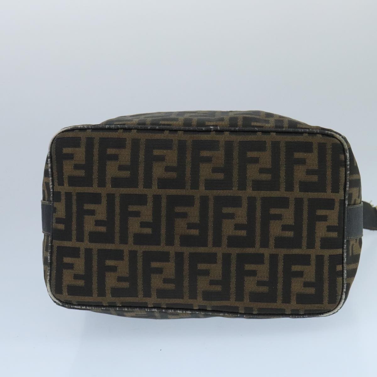 FENDI Zucca Canvas Vanity Pouch Brown Black Gold Auth 98904