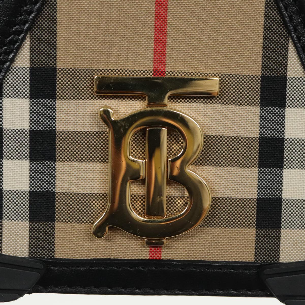 BURBERRY Nova Check Chain Roller Shoulder Bag Canvas Gold Beige Auth 98909A