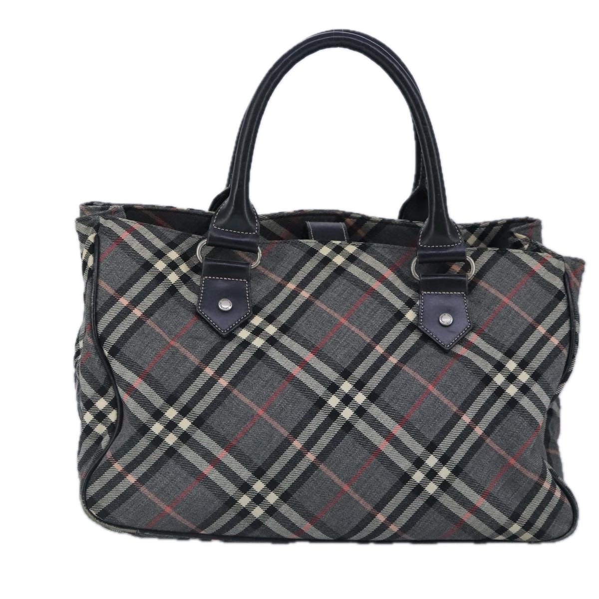 BURBERRY Nova Check Blue Label Tote Bag Canvas Gray Black Silver Auth 98918 - 0