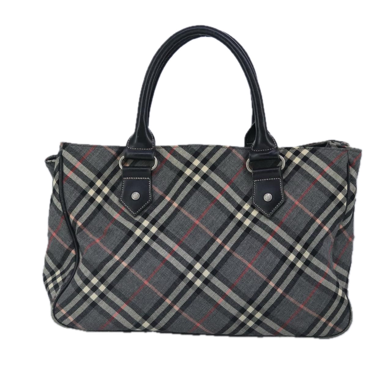 BURBERRY Nova Check Blue Label Tote Bag Canvas Gray Black Silver Auth 98918