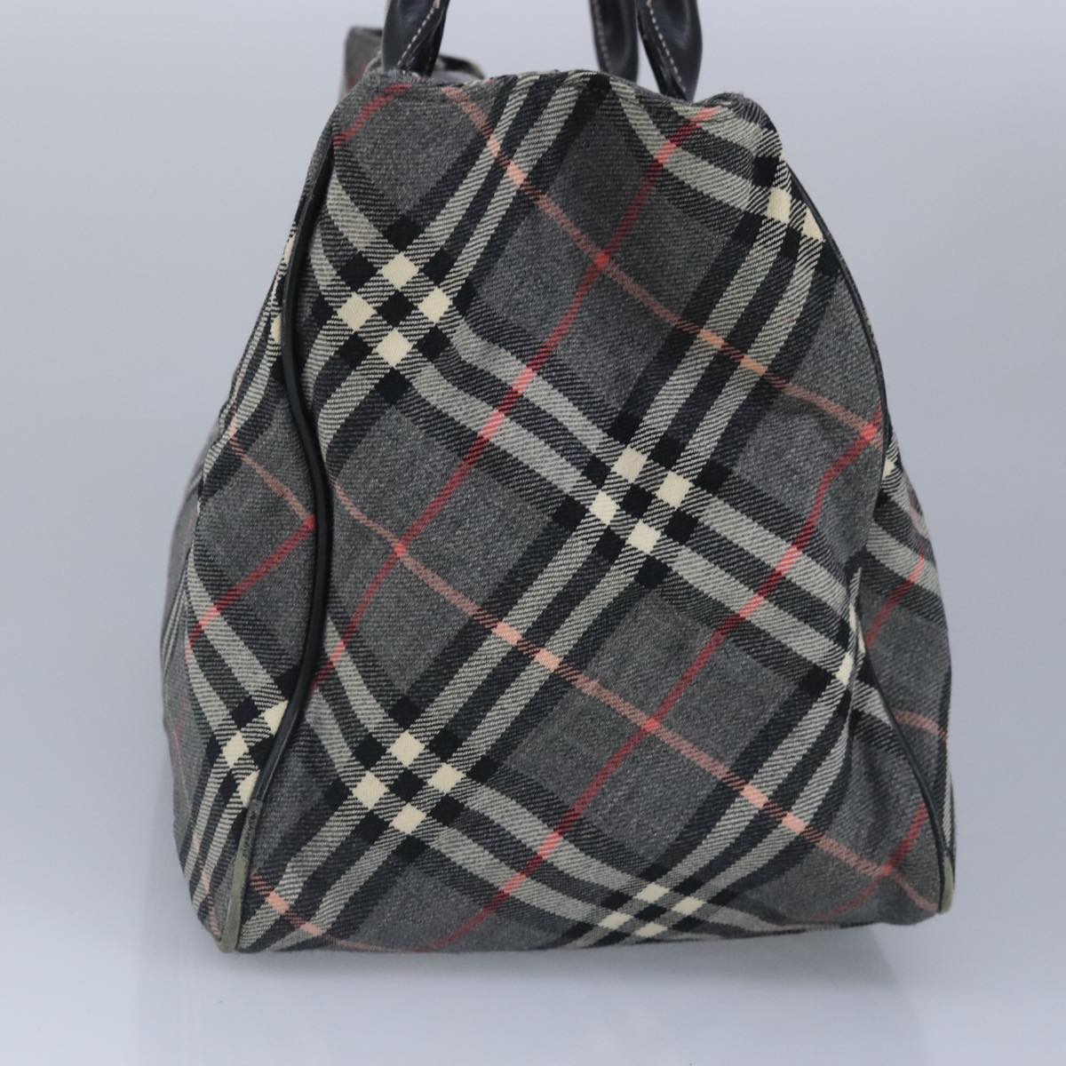 BURBERRY Nova Check Blue Label Tote Bag Canvas Gray Black Silver Auth 98918