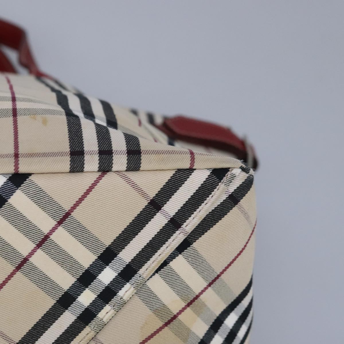 BURBERRY Nova Check Blue Label Tote Bag Canvas Beige Red Silver Auth 98920