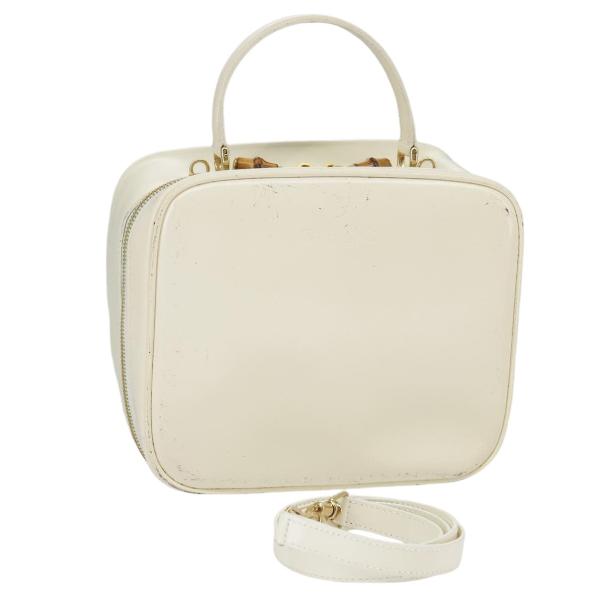 GUCCI Hand Bag Patent leather 2way Cream Gold Auth 98924