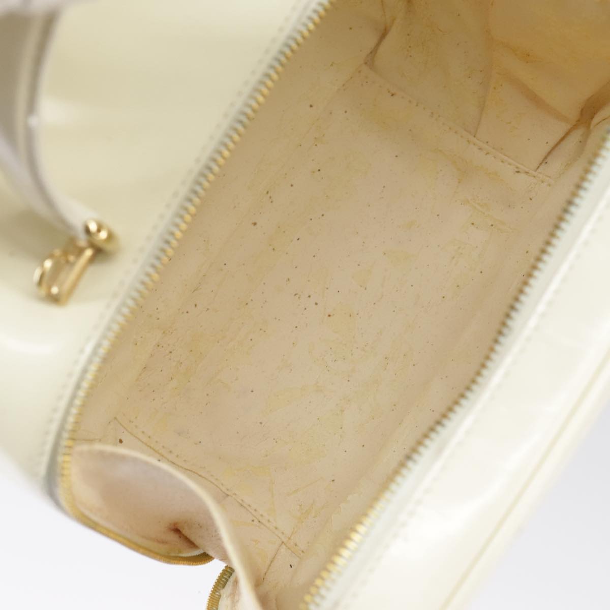 GUCCI Hand Bag Patent leather 2way Cream Gold Auth 98924